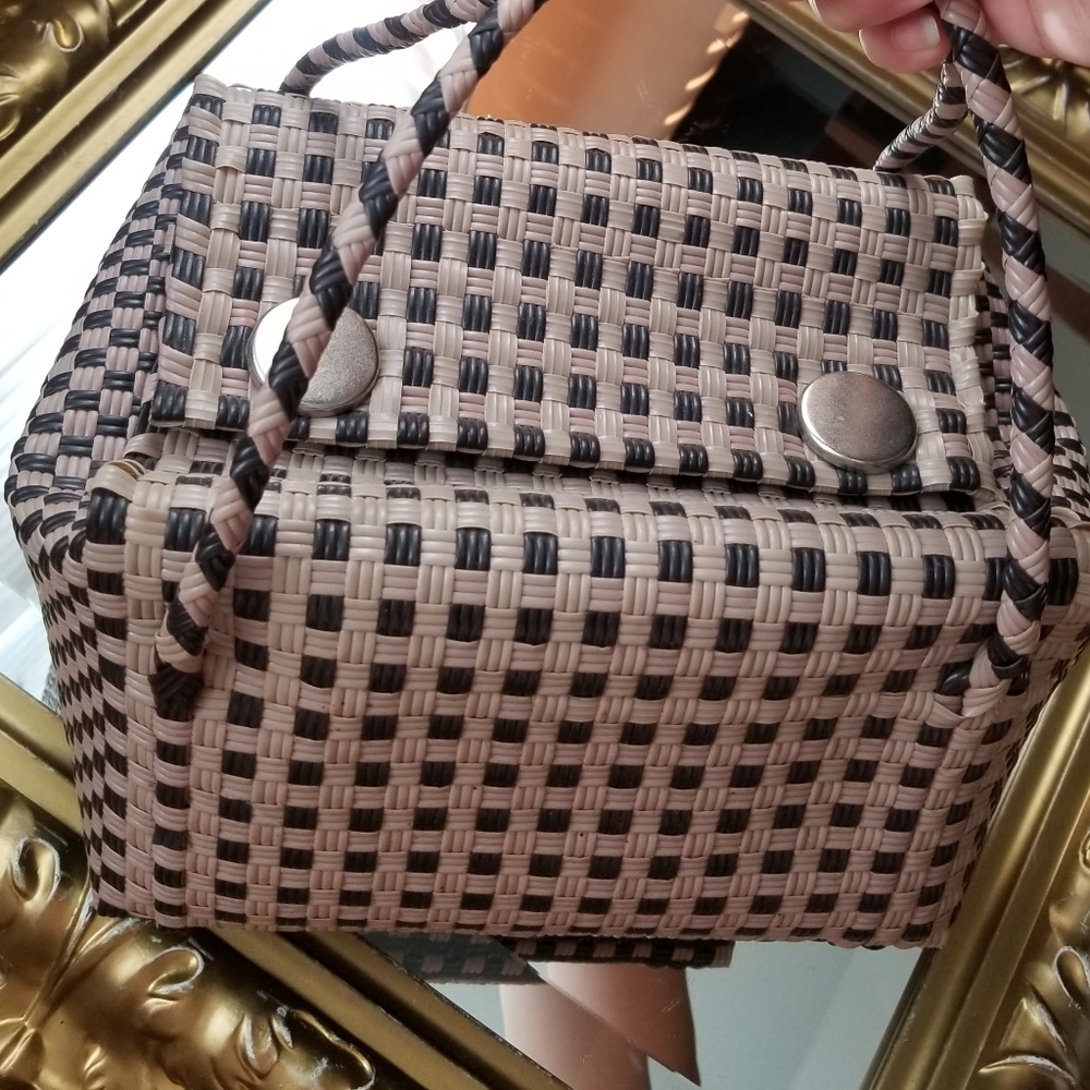 ❗Vintage Eco Friendly Handwoven Square Tan and Black Handbag❗